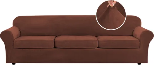Miniatura 130 de H.VERSAILTEX - Funda elástica para sofá de 3 piezas, de suave terciopelo afelpado, para sofá biplaza con 2 cojines de hasta 72 pulgadas de ancho, se