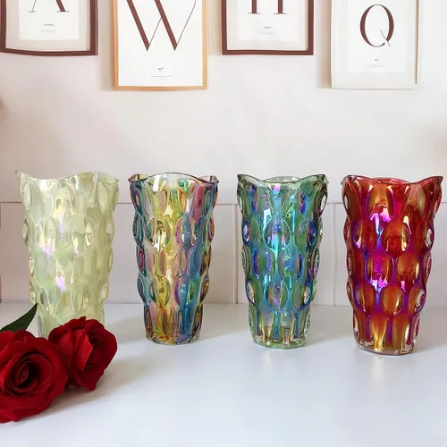 Miniatura 4 de Florero de cristal para flores irrompible de 3.5 libras, 9.5 pulgadas, florero brillante, estilo bohemio, para centros de mesa, cocina, oficina
