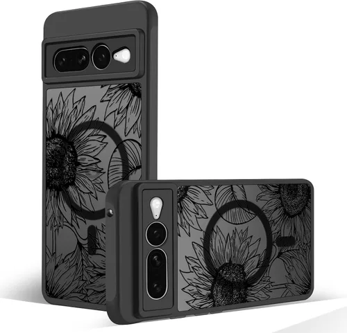 Miniatura 9 de Funda magnética para Google Pixel 10A [Compatible con MagSafe] Funda con patrón floral de flores negras para mujeres y niñas, con borde de TPU Rama