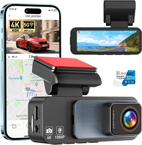 Miniatura 12 de Cámara frontal para automóvil con WiFi integrado y control de aplicación, cámara de tablero 4K con tarjeta gratuita de 32 GB, cámara de tablero