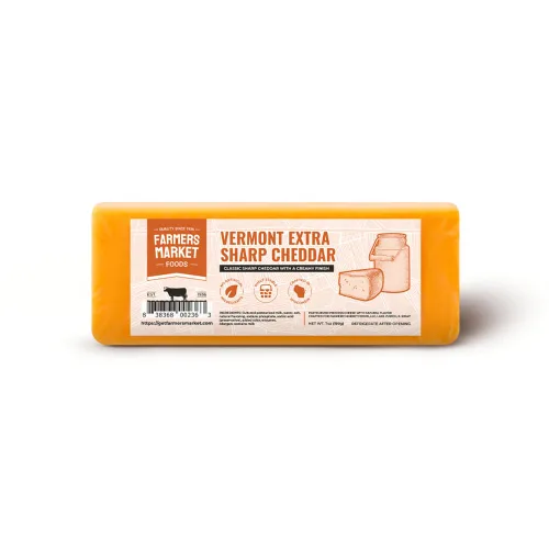 Farmers Market, Sin gluten, Keto, Paleo, Bajo en sodio, Cero azúcar, Queso de Wisconsin, 1 paquete, Cheddar extra fuerte de Vermont
