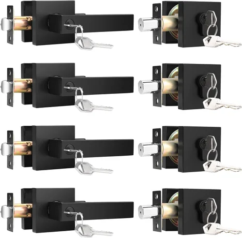 Miniatura 18 de KNOBWELL - Pomo resistente para puertas exteriores con cerradura de seguridad de doble llave y cuadrada; juego de picaportes para puertas
