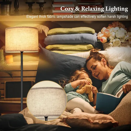 Miniatura 5 de TOBUSA Lámpara de pie para sala de estar y dormitorio con bombilla LED 3CCT, lámpara de pie moderna, pantalla de tambor, 65 pulgadas de alto