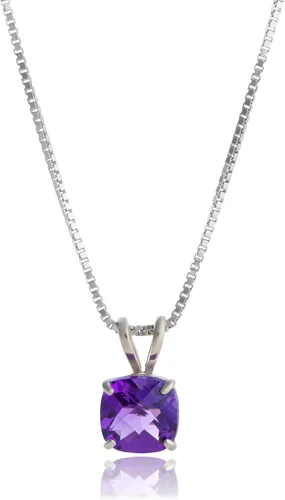 Miniatura 17 de MAX + STONE 925 Sterling Silver Cushion Cut Birthstone Necklace for Women 6mm Hypoallergenic Solitaire Necklace Gemstone Pendant Necklaces with