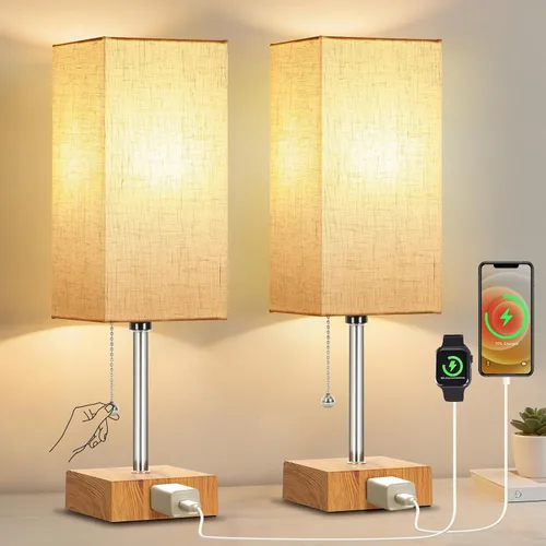 PLMMY Lámparas de Mesa de Noche para Dormitorio, Lámpara de Dormitorio con 3 Temperaturas de Color, Juego de Lámparas de Mesa de Noche de 2 con