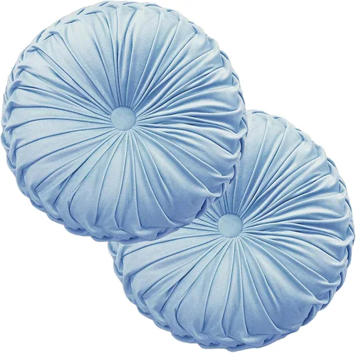 Miniatura 20 de Teieas Almohada redonda de terciopelo para decoración del hogar, cojín redondo plisado para sofá, silla, cama, automóvil, verde esmeralda