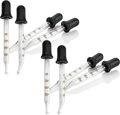 Miniatura 10 de Cuentagotas de vidrio calibrado para aceites esenciales, cuentagotas para medicina de vidrio doblado y recto (paquete de 4) para dosis y medición