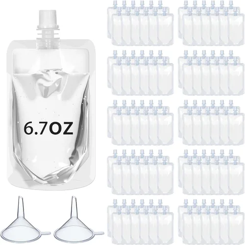 Miniatura 13 de Meanplan 100 bolsas de plástico reutilizables a granel, bolsas de plástico transparente a prueba de fugas para jugos con embudo para suministros