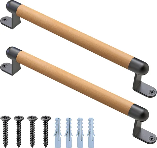 Miniatura 9 de Dolibest Tirador de puerta de granero de madera de 12 pulgadas, manija de puerta de valla de madera, 2 soportes de metal duraderos, manija de puerta