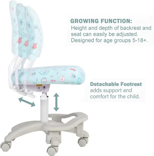 Miniatura 5 de Silla ergonómica de escritorio para niños, silla de computadora de oficina de estudio, altura ajustable y profundidad del asiento, reposapiés *Gato