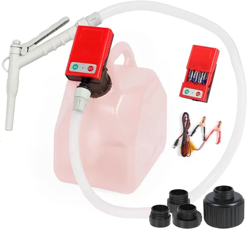 Miniatura 10 de Bomba de transferencia de combustible con parada automática, funciona con pilas AA, bomba eléctrica portátil de tanque de lata de gas con adaptador