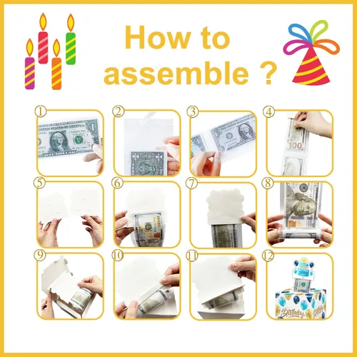 Miniatura 6 de Caja de dinero de feliz cumpleaños para regalo en efectivo, incluye tarjeta de feliz cumpleaños y 35 bolsas transparentes, divertido regalo