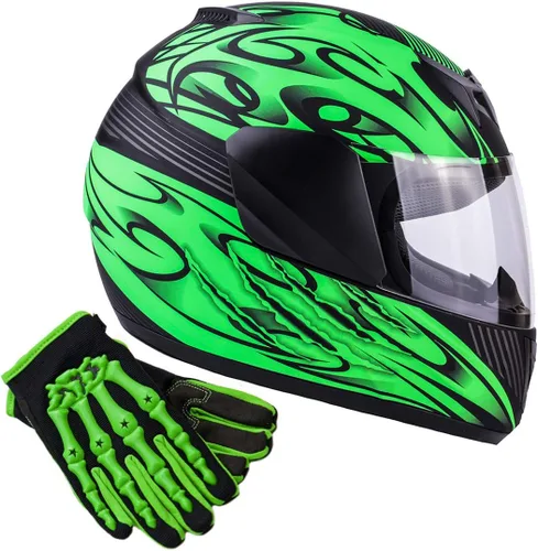 Miniatura 7 de Typhoon - Casco de cara completa para niños y jóvenes con escudo y guantes, combo para motocicleta y moto de cross Naranja mate con guantes naranjas