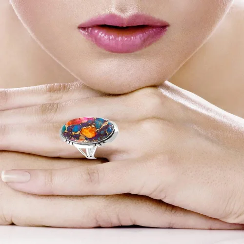 Miniatura 2 de Anillo de plata de ley 925 con turquesa auténtica (color seleccionado), Metal, Turquesa