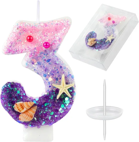 Miniatura 25 de AKURIEEY Vela de Sirena de 7º Cumpleaños Rosa Azul Números 7 Vela para Niñas Decoración de Pastel Decoraciones de Cupcakes Decoración de Fiesta