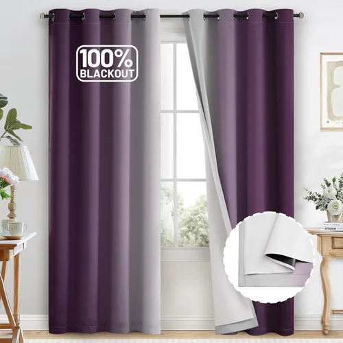 Miniatura 69 de COSVIYA Cortinas 100% Opacas Azul Degradado con Lazos Ajustables para Cocina Aislamiento Térmico Oscurecimiento de Habitación Cenefa con Bolsillo