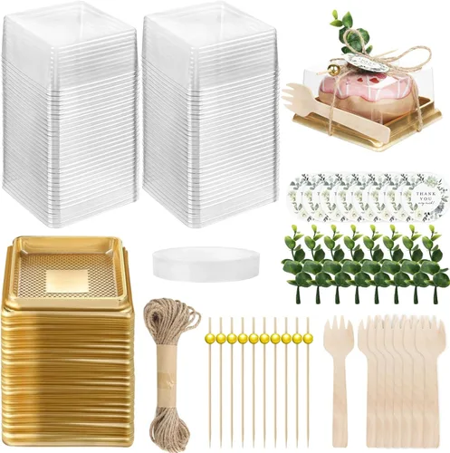 50 juegos de mini recipientes para pasteles con tapas, cúpulas de charcutería con tapas transparentes, cajas cuadradas individuales para cupcakes