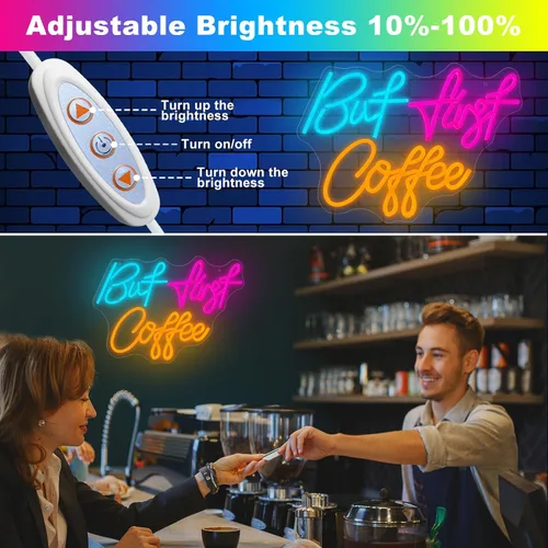 Miniatura 2 de Letrero de neón con texto en inglés «But First CoffeeNeon», «CoffeeLight» alimentado por USB, para cafetería, cafetería, cocina, hogar, bar