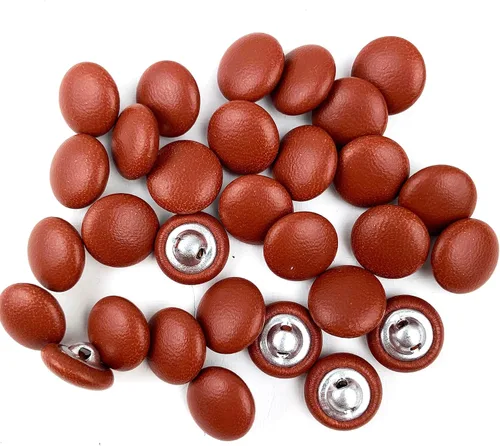 Miniatura 28 de Heyiwell 30 botones redondos cubiertos de cuero con vástago de metal, para vestidos de novia, camisas, vestidos, manualidades de costura (beige, mm)