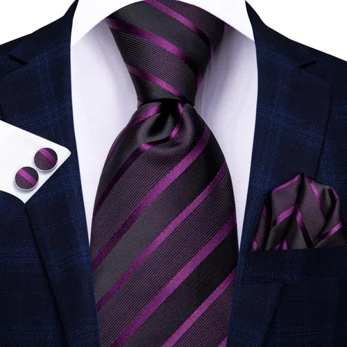 Miniatura 162 de Hi-Tie Corbatas de seda para hombre, diseño de cachemira a rayas, con bolsillo, gemelos cuadrados, conjunto formal de negocios