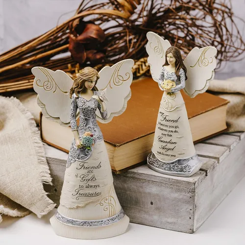 Miniatura 9 de Figura de ángel amigo de Elements de Pavilion, de 8 pulgadas, sosteniendo una mariposa, con inscripción "Los amigos son regalos para siempre