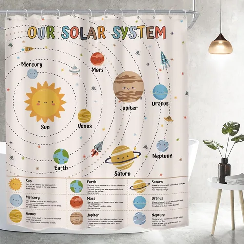 Miniatura 4 de Space Galaxy - Cortina de ducha con sistema solar, 60 pulgadas de ancho x 72 pulgadas de alto, planetas de dibujos animados, herramienta educativa