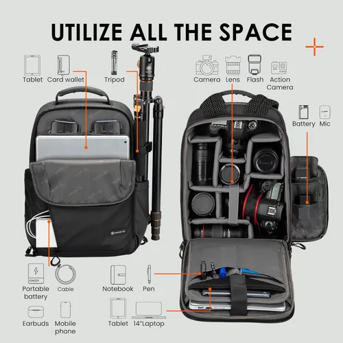 Miniatura 2 de TARION Mochila para cámara Slim Photography - Bolsa compacta para cámara réflex digital de 12.5 L con acceso lateral compartimento para laptop de 14
