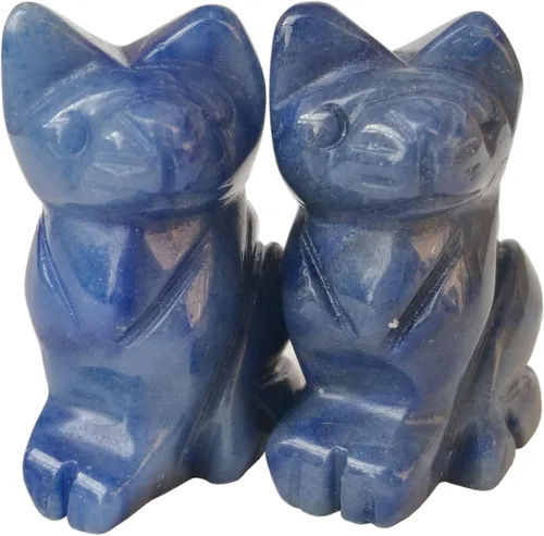Miniatura 9 de 2 piezas de cristales de labradorita negra natural y piedras curativas, figuras de gato de la suerte talladas en bolsillo, coleccionables de 1.5