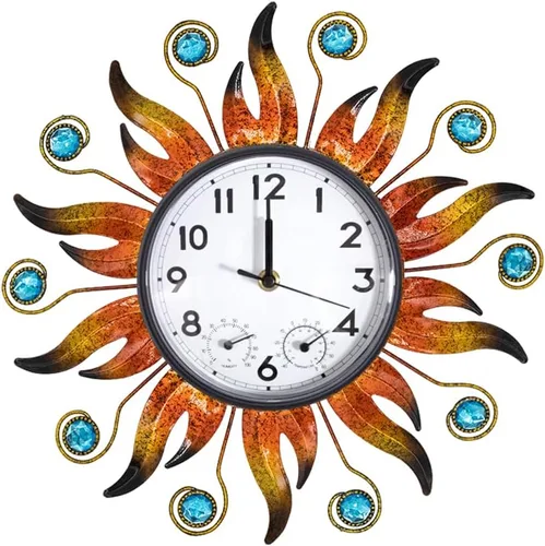 Reloj de Exterior con Termómetro e Higrómetro Combo, Reloj de Pared Exterior Silencioso Sin Tictac, Reloj de Cuarzo Impermeable para Patio, Sala de