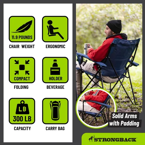Miniatura 6 de STRONGBACK Elite silla plegable para campamento, césped, silla de descanso, asiento de campamento resistente para el aire libre con soporte lumbar