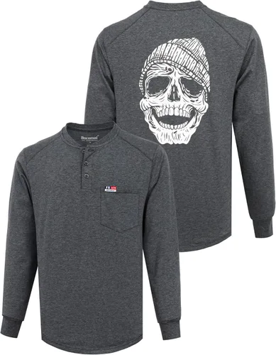 Miniatura 8 de BOCOMAL Camisas FR para hombre, manga larga, Henley EX, suave, jaspeado, 6 onzas, peso medio, resistente al fuego, camiseta de trabajo CAT2