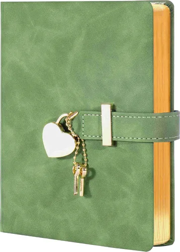 Miniatura 9 de CAGIE - Diario con cerradura para niñas de 8 a 12 años, diario con cerradura y llave, 296 páginas con borde dorado, diario en forma de corazón con A