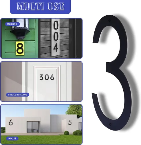 Miniatura 23 de Números de casa negros de metal moderno de 12 pulgadas para exterior, dirección flotante número 7 con kit de clavos para puerta