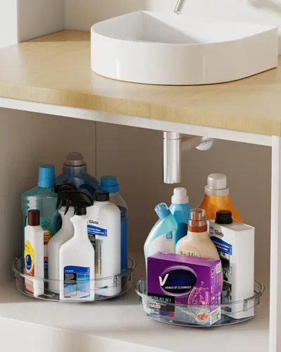 Miniatura 8 de LAMU Paquete de 4 Organizadores Lazy Susan, Plataforma Giratoria Lazy Susan Transparente para Gabinete, Refrigerador, Superficie de Mesa, Cocina