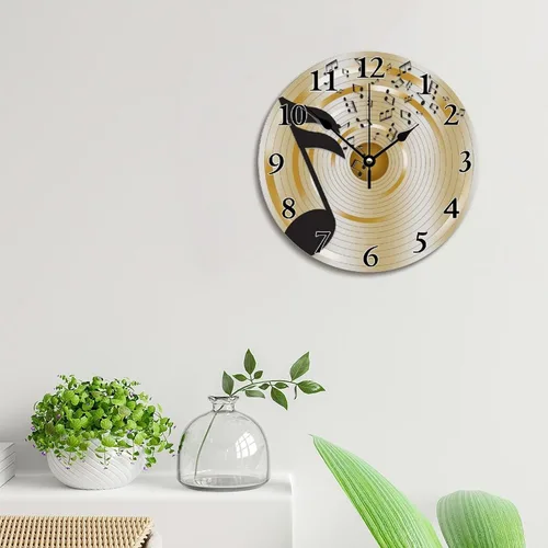 Miniatura 6 de ArogGeld Reloj de pared con notas musicales, reloj de pared redondo silencioso de madera, funciona con pilas, reloj colgante decorativo para Clave