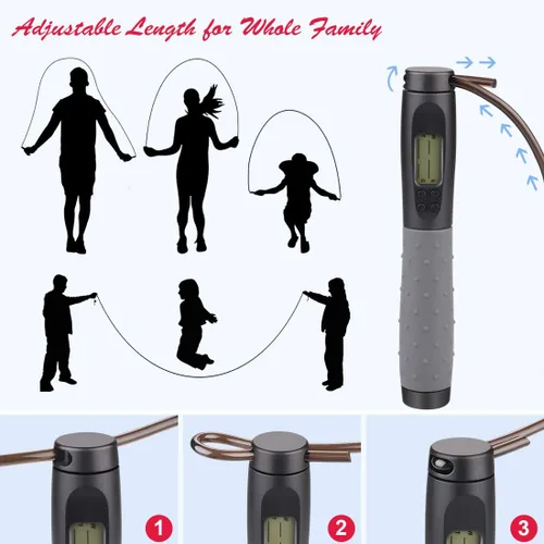 Miniatura 4 de Cuerda de saltar, cuerda de saltar con peso para fitness, cuerda de saltar con contador, asas pesadas, longitud ajustable, cuerda de salto