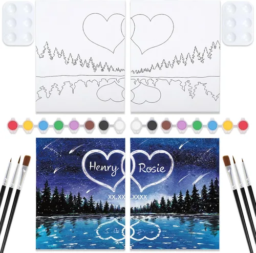 Miniatura 8 de Nuberlic Paquete de 2 Lienzos Predibujados de 8x10 pulgadas para Pintar para Adultos Kit de Pintar y Beber para Noche de Cita de Parejas Adultas