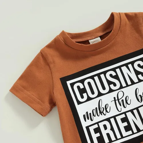 Miniatura 79 de Conjunto de traje de verano para bebé niño pequeño, manga corta, cuello redondo, letras impresas, lindo traje de verano, conjunto de 2 piezas
