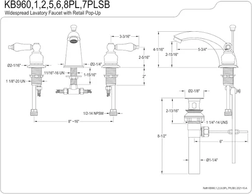 Miniatura 2 de Kingston Brass Grifo de lavabo generalizado KB962PL, latón pulido, centro ajustable de 8 pulgadas