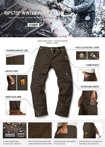 Miniatura 7 de CQR - Pantalones tácticos de invierno para hombre, diseño térmico tipo cargo con forro de vellón para exteriores, esquí, nieve y senderismo