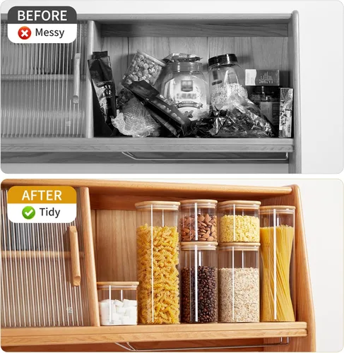 Miniatura 6 de Tarros de almacenamiento de vidrio cuadrados con tapas[Juego de 5], perfectos para pasta, galletas, nueces, café, cereal, harina, organice su cocina