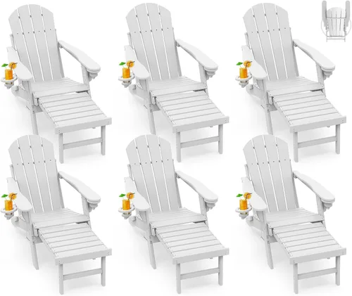 Miniatura 8 de GREENVINES Sillas Adirondack con Otomano Juego de 2 Grano de Madera Plegable Reposapiés Retráctil Plástico HDPE Silla para Hoguera Todo