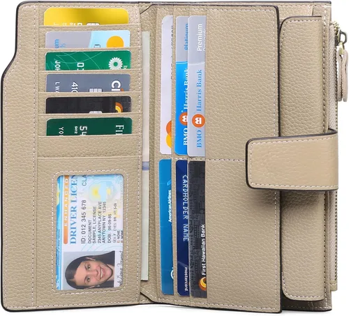 Miniatura 2 de SENDEFN - Cartera de cuero para mujer, portatarjetas con bloqueo RFID, monedero para mujer con cierre