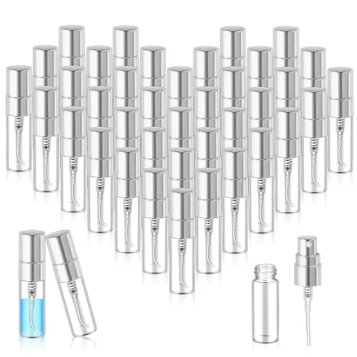 Miniatura 17 de Zhehao - 200 unidades de mini botellas de spray de 5 ml, botellas de vidrio transparente para perfume, atomizador de perfume recargable con Tapa