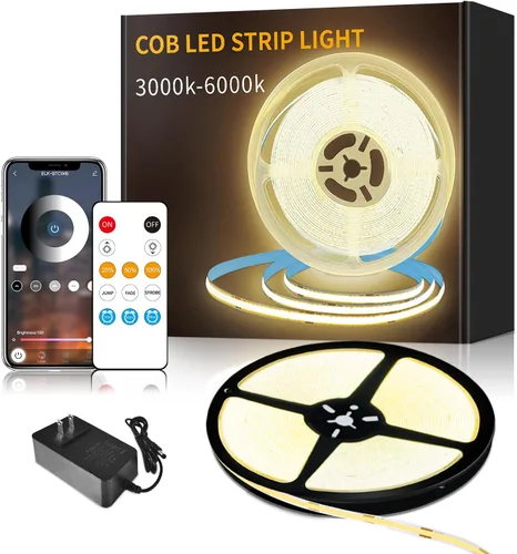 Miniatura 11 de Tira de luces LED COB de 32.8 pies, CC 24 V, regulable, 6000 K, luz de cinta LED flexible blanca para dormitorio, con control remoto y aplicación