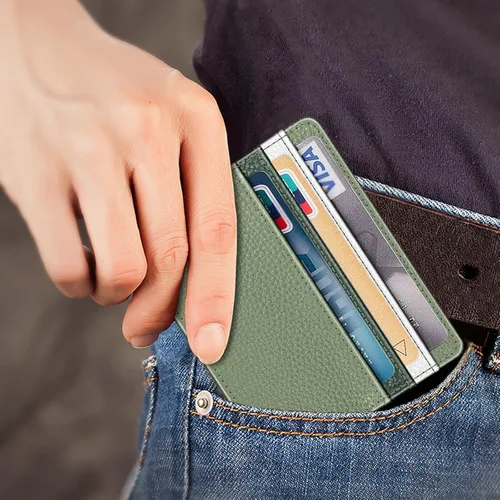 Miniatura 31 de Fintie Billetera delgada y minimalista para bolsillo frontal, con bloqueo RFID, tarjetero y ventana de identificación, para hombre o mujer