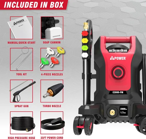 Miniatura 9 de A-iPower Follow Me - Lavadora eléctrica a presión 2800 PSI 1.7 GPM, diseño antivuelco con 5 boquillas, dispensador de jabón para vallas, calzadas