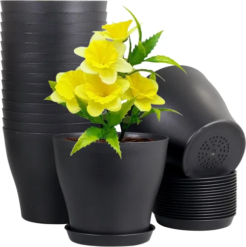 Miniatura 12 de Meowell Macetas de plástico de 6 pulgadas, paquete de 16 macetas para plantas de interior y exterior, macetas con agujeros de drenaje y platillos