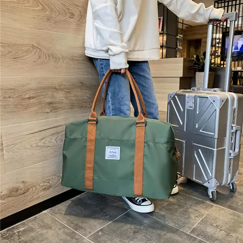Miniatura 40 de KARRESLY Bolsa de viaje para mujer, bolsa de hombro para fin de semana, bolsa de deporte, gimnasio, bolsa de mano, impermeable, Beige