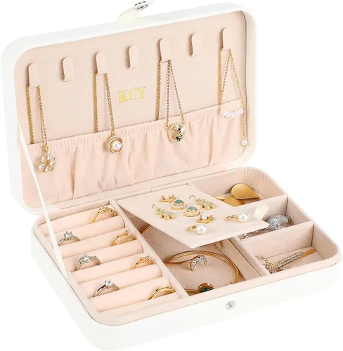 KCY Joyero para mujeres y niñas, pequeño estuche organizador de joyas de viaje, cajas de almacenamiento de joyas portátiles de piel sintética,
